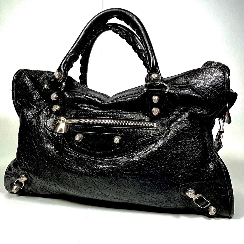 Balenciaga Giant 12 City Bag Black Lambskin Leather Silver Hardware Motorcycle